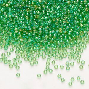 Seed bead, Preciosa Ornela Czech glass, pkg/50g, #11 rocaille, translucent rainbow light green, (51100).