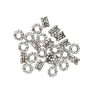 Bead 1pkg24 "pewter", 5x3mm double beaded rondelle, antiqued