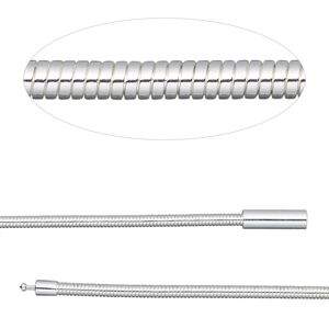 Chain 1pkg1 silver-plated omega, 3mm / fits 4.5mm or larger hole / pop-style clasp, brass 24 inch