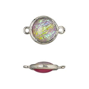 Link, Opalized Ice&trade;, "opal" (resin) and imitation rhodium-finished brass, opaque light purple, 14mm double-sided round .Sold per pkg of 4.