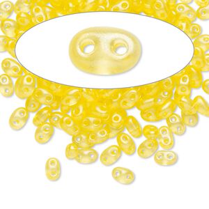 Seed bead, Preciosa Twin&trade; Czech glass, pkg/50g, 5x2.5mm oval, translucent yellow terra pearl clear, (08386).