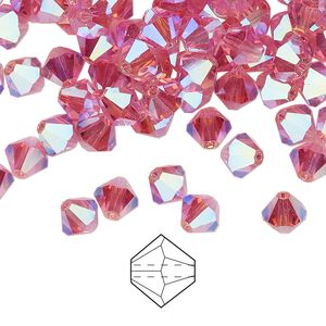 Bead 24pk rose AB 2X, Preciosa Czech crystal 6mm bicone