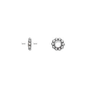 Bead 1pkg100 silver-plated "pewter", 6x1mm beaded rondelle, antique