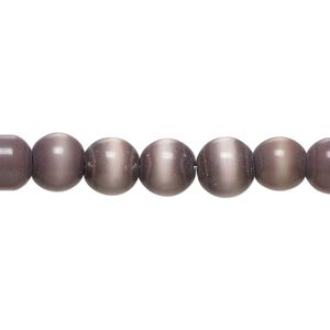 Bead, cat's eye glass (fiber optic glass), purple, 7-8mm irregular round. Sold per 14-inch strand, approximately 55 beads.
