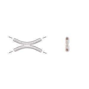 Bead 1pkg6 silver-plated, 14x7mm double curved tube, brass