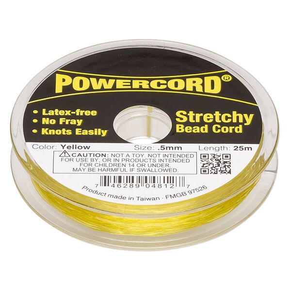 Cord, Powercord&reg;, elastic, yellow, 0.5mm, 4-pound test. Sold per 25-meter spool. image number 0