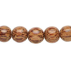 Bead, coconut palm wood (waxed), 9-10mm hand-cut round. Sold per 15-1/2" to 16" strand.