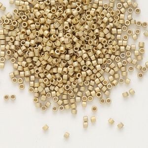Seed bead, Delica&reg;, glass, pkg/4g, #11 round, opaque matte 24Kt light gold-plated (DB-0334).