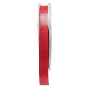 Cord, leather, red, 12mm flat. Sold per 5-yard spool.