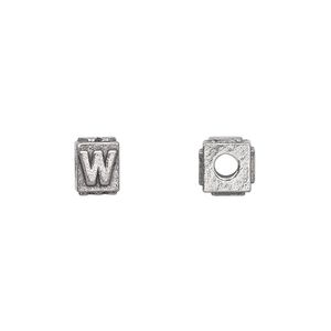 Bead 1pkg4 pewter, 8x6mm rectangle / letter W, antiqued Dione&reg;