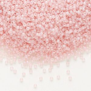 Seed bead, Miyuki, glass, pkg/250g, #15 rocaille, translucent matte rainbow pink mist, (RR-155FR).