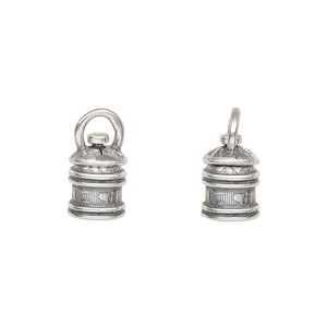 Cord end glue-in 1pkg2 silver-plated, 11.5x8mm swivel tube / flower & leaves design / 5mm inside diameter, brass / antiqued / JBB Findings