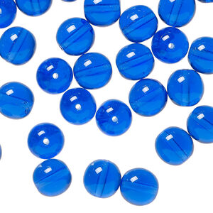 Bead, Czech glass druk 1pkg50, transparent light cobalt, 8mm round.