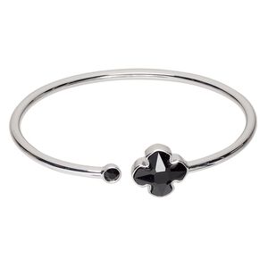 Bracelet, cuff, Everyday Jewelry&trade;, Crystal Passions&reg; and silver-plated "pewter", jet, 15mm Swiss cross, 7 inches. Sold individually.