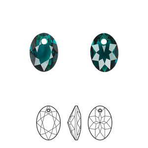 Drop 2pk emerald, Crystal Passions&reg; 11.5mm pendant elliptic cut 6438