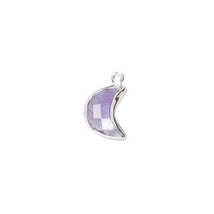 Drop sterling silver amethyst 1pk 11x8mm hand-cut faceted 2-sided half moon, natural