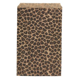 Bag, paper, light brown / dark brown / black, 9x6-inch rectangle with leopard print and scalloped top edge. Sold per pkg of 100.