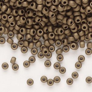 Seed bead, Miyuki, glass, pkg/50g, #8 rocaille, opaque matte metallic dark bronze, (RR-2006).