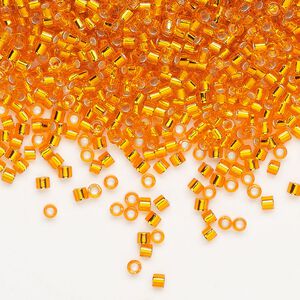 Seed bead, Delica&reg;, glass, pkg/50g, #10 round, transparent silver-lined orange (DBM-0045).