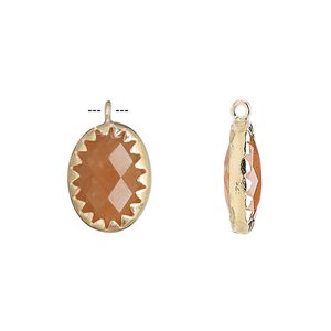 Drop, carnelian (dyed / heated) and gold-finished sterling silver, 15x11mm double-sided faceted oval. Sold individually.