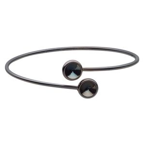 Bracelet, Almost Instant Jewelry&reg;, cuff, black-finished brass, 21mm wide ends and (2) SS39 rivoli glue-in settings, 8 inches. Sold individually.