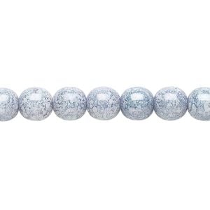 Bead, Czech glass druk, light blue granite, 8mm round. Sold per 15-1/2" to 16" strand.