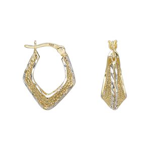 Earring, Create Compliments&reg;, "vermeil" and sterling silver, 19.5mm diamond-cut kite hoop with mesh design. Sold per pair.