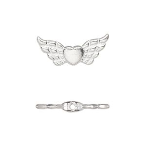 Bead, silver-finished "pewter" (zinc-based alloy), 22x9mm angel wing with heart. Sold per pkg of 500.