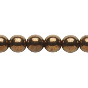 Bead, Czech glass druk, opaque antique gold luster, 10mm round. Sold per 15-1/2" to 16" strand.