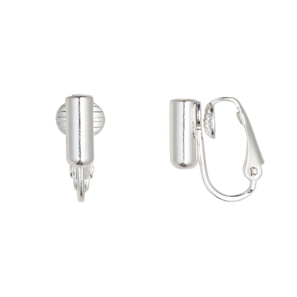 Ear wire 1pkg100, earclip converter, silver-plated brass / silicone, 16mm fishhook with 10mm barrel, fits up to 20 gauge earstud, 50 pair image number 0