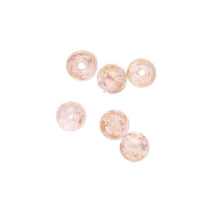 Bead, lampworked glass, clear / pink / glow-in-the-dark / gold, 6mm round. Sold per pkg of 6.