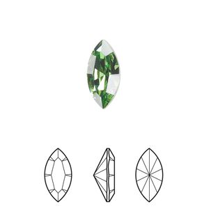 Fancy stone 2pk peridot foil back, Crystal Passions&reg; Regenerated 15x7mm navette 4228