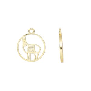 Charm Amoracast&reg; 1pkg1 sterling silver, 12mm 2-sided open llama round, "vermeil" (gold finish)
