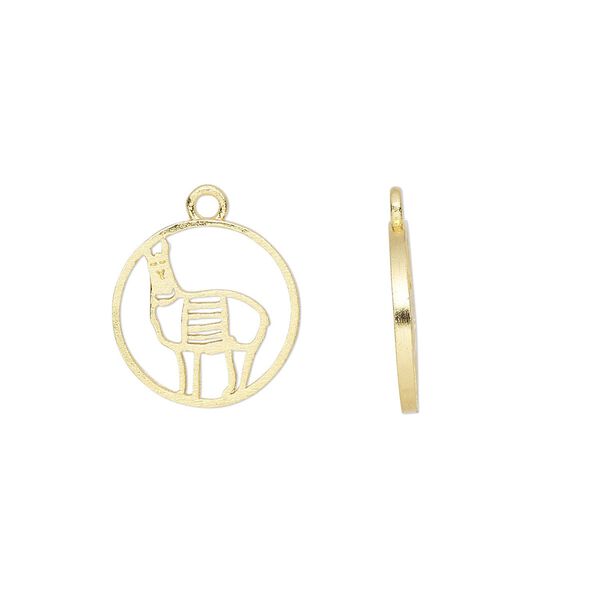 Charm Amoracast&reg; 1pkg1 sterling silver, 12mm 2-sided open llama round, "vermeil" (gold finish) image number 0