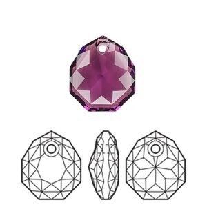 Drop 1pk amethyst, Crystal Passions&reg; 16x13.5mm pendant majestic 6436
