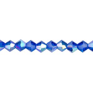 Bead 1pk translucent cobalt blue AB, Celestial Crystal&reg; 6mm bicone 15.5-16 inch