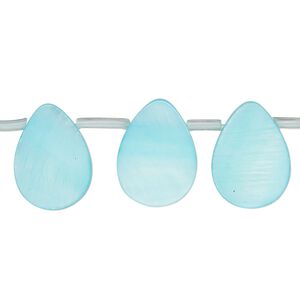Mother-of-pearl shell 1pkg1, top-drilled flat teardrop bead 14 inch blue 16x7mm-16x11mm