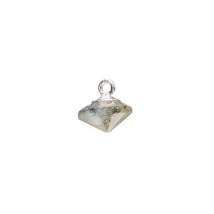 Drop 1pkg1, sterling silver / silver-plated copper / labradorite (natural), 11x9mm hand-cut faceted bicone