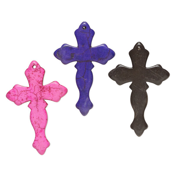 Focal mix "turquoise" (imitation) (resin) 1pkg3, mixed colors, 43x28mm-44x30mm fancy cross. image number 0