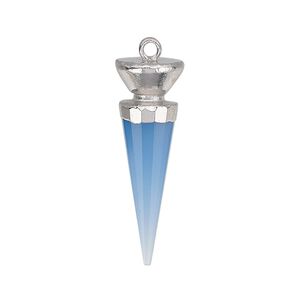 Focal, blue chalcedony (dyed) / electroplated silver / silver-plated sterling silver, 30x9.5mm-31x10mm hand-cut faceted point. Sold individually.