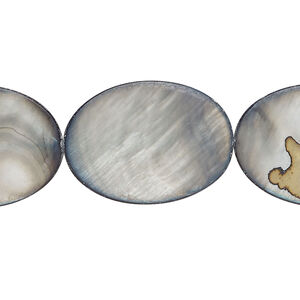 Mother-of-pearl shell 1pkg1, matte flat oval bead 15 inch blue steel 25x18mm
