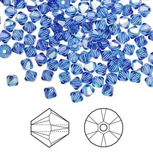 Bead 1440pk sapphire AB, Swarovski&reg; 4mm XILION bicone 5328