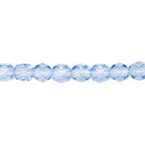 Bead, Czech fire-polished glass, transparent sapphire blue, 6mm faceted round. Sold per 15-1/2" to 16" strand, approximately 65 beads.