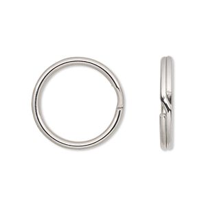 Key ring 1pkg10 imitation nickel-finished, 20mm round, 16.6mm inside diameter / steel