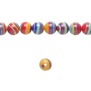 Bead, resin, multicolored, 6mm round with swirls. Sold per 15-1/2" to 16" strand.