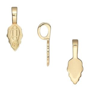 Bail, Aanraku&reg;, glue-on, gold-plated "pewter" (zinc-based alloy), 21.5x7mm with 12x7mm leaf flat base. Sold per pkg of 25.