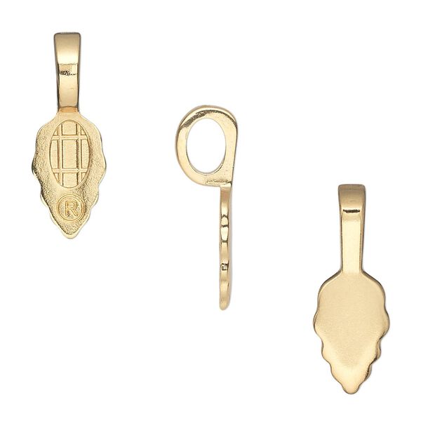 Bail, Aanraku&reg;, glue-on, gold-plated "pewter" (zinc-based alloy), 21.5x7mm with 12x7mm leaf flat base. Sold per pkg of 25. image number 0