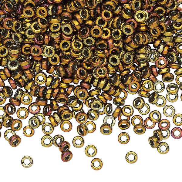 Seed bead, Miyuki, glass, pkg/250g, 3x1.3mm spacer rondelle, opaque iris gold, (SPR3-462). image number 0