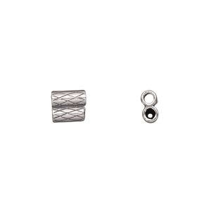 Clasp slide 1pkg2 sterling silver, 7x6.5mm double-round tube / fits 2mm cord, antiqued JBB Findings 1-strand