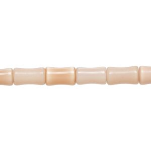 Bead, cat's eye glass (fiber optic glass ), peach, 9x5mm-10x7mm bamboo. Sold per 14-inch strand, approximately 40 beads.